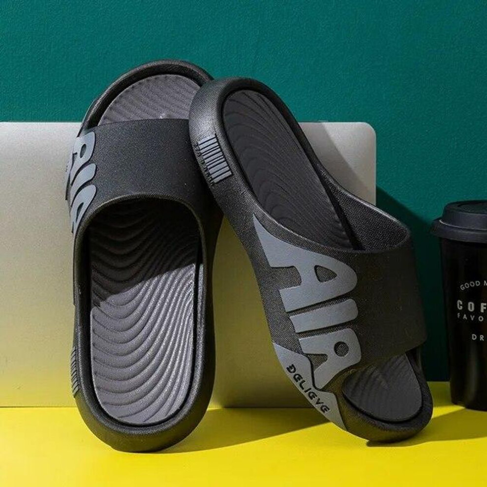 (black, 40-41) Men&apos;s Slippers Mute EVA Soft Outdoor Beach Slides Flat Unisex Slippers Non-slip Soft Flip Flops Male Thick Sole Anti-slip Shoes