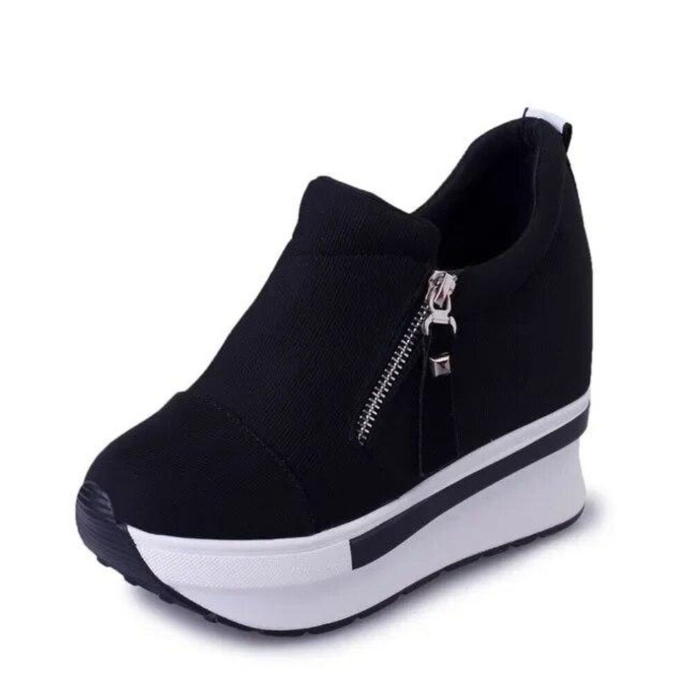 (black, 40) Platform Sneakers 2023 New Women Red Casual Comfortable Hidden Heel Shoe Black Canvas Shoes Wedge Heels Sneaker Tenis De Mujer
