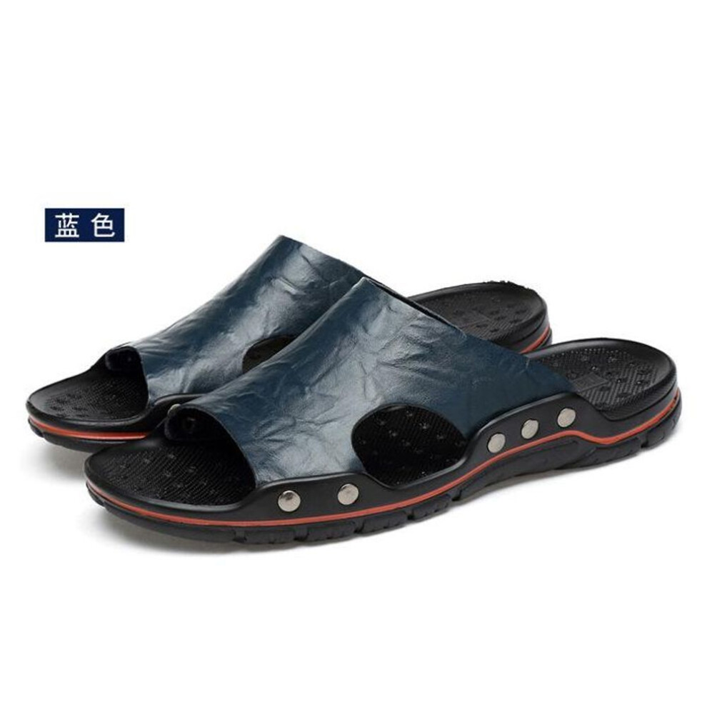 (blue, 38) Sandals Men&apos;s Leather  Classic Summer Men Slippers Soft Original Sandals Real Leather Slippers Men Roman Outdoor Leather Slides