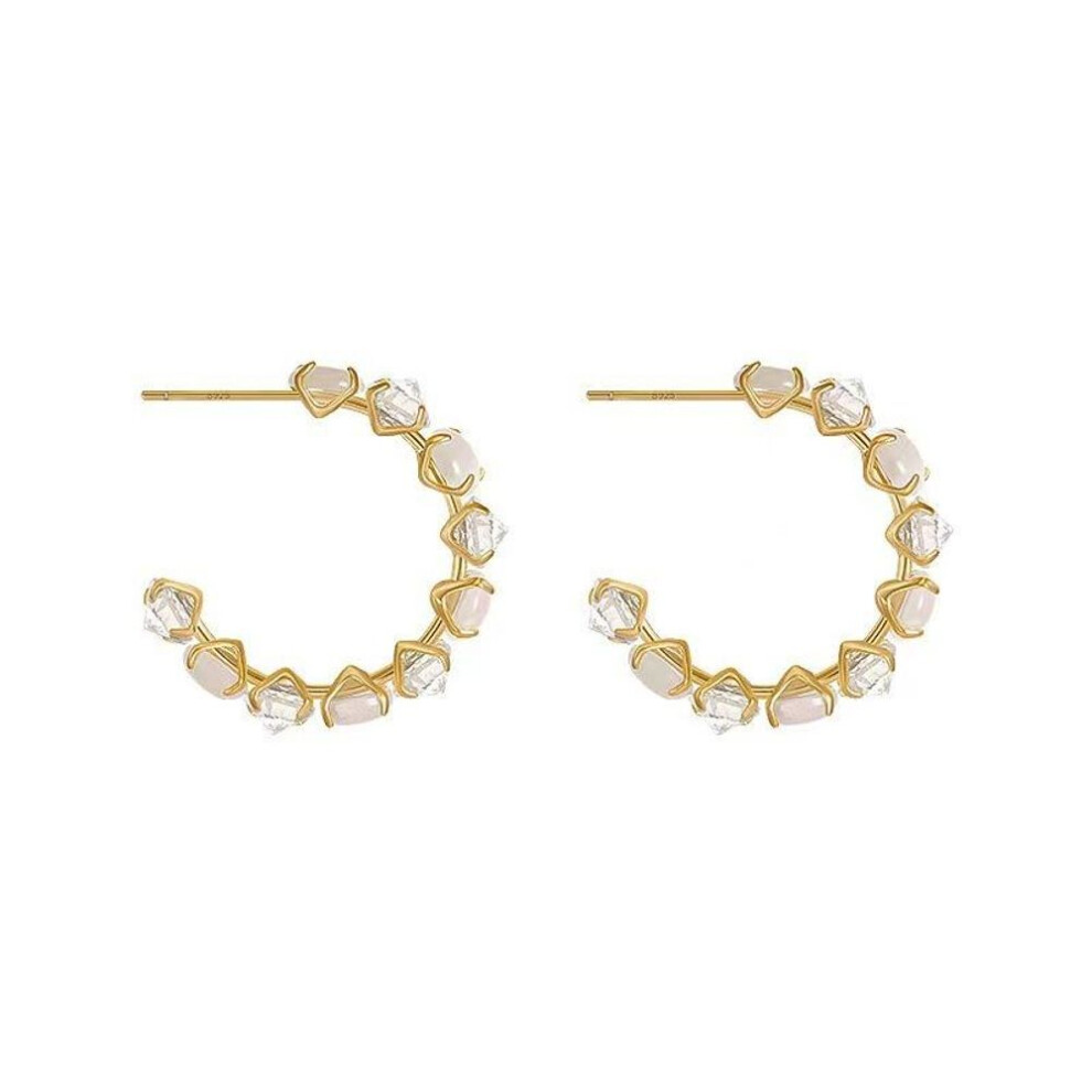 C-shaped Earrings Set With Diamond Opal Earrings For Women