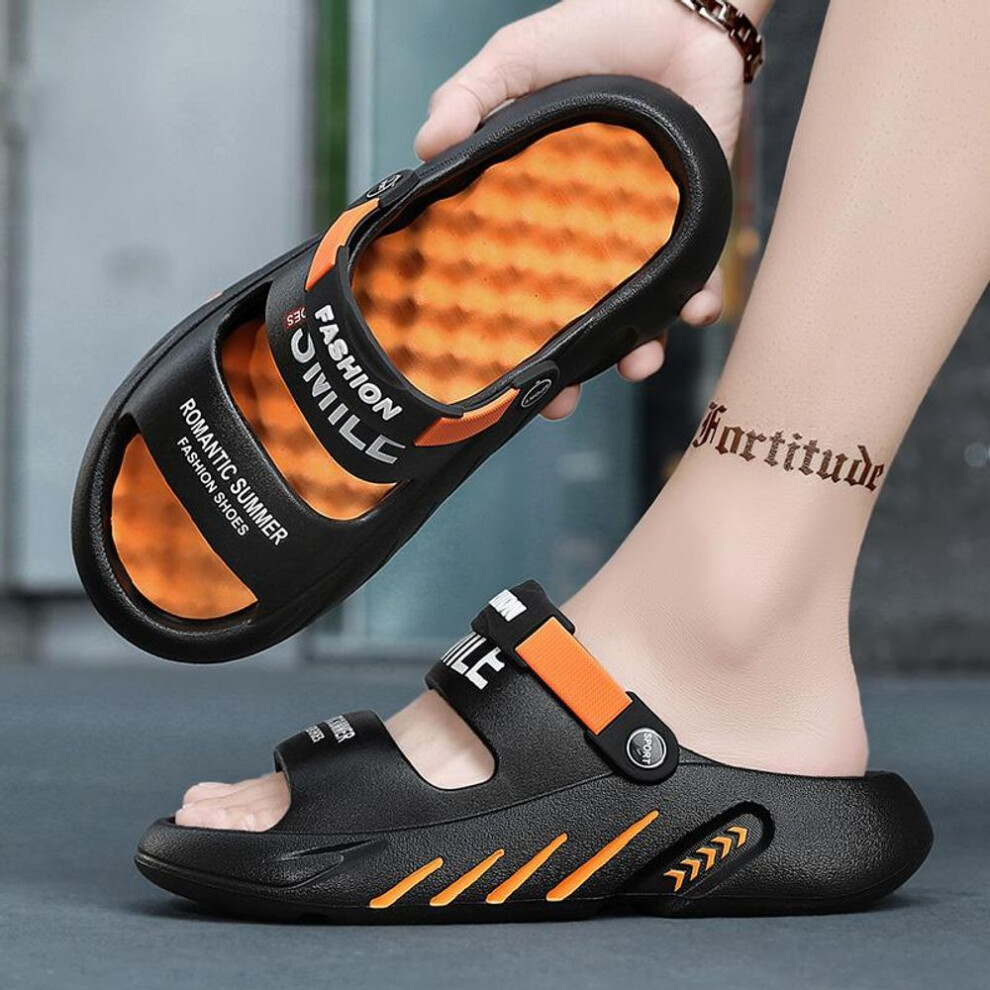(orange, 39) Summer Men&apos;s Massage Slippers Outdoor Sandals Beach Comfortable Soft Slides Indoor Casual Shoes Men Sandals Big Size