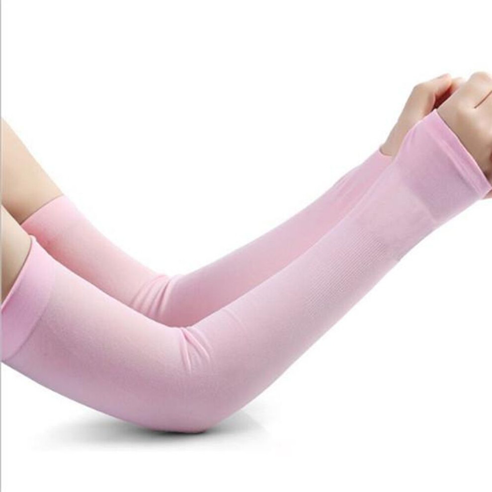 (pink, 2) Long Gloves Scar Cover Arm Sleeves Ice Silk Sunscreen Arm Sleeves Sun Uv Protection Arm Warmer Half Finger Sleeves