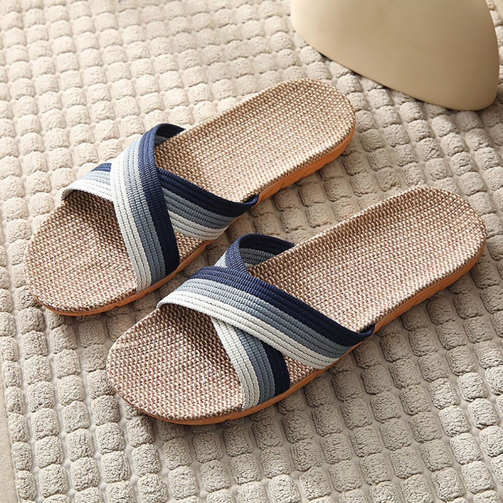 (navy, 44) Dsawebf Men Summer Slippers Home Couple Indoor Slippers Linen Daily Slippers Men Slippers