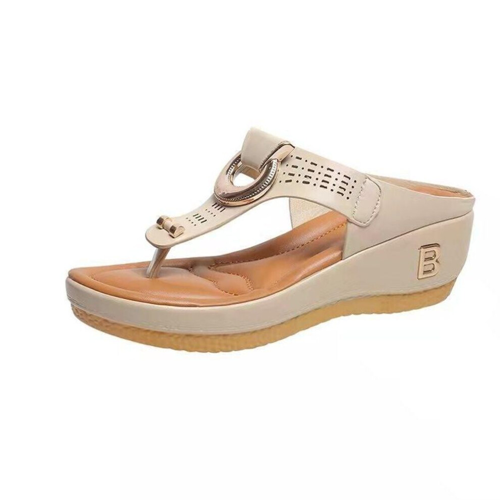 (beige, 40) 2023 Summer Women's Sandals Rome Wedges Slippers Causal Platform Beach Shoes Plus Size  Ladies Slides