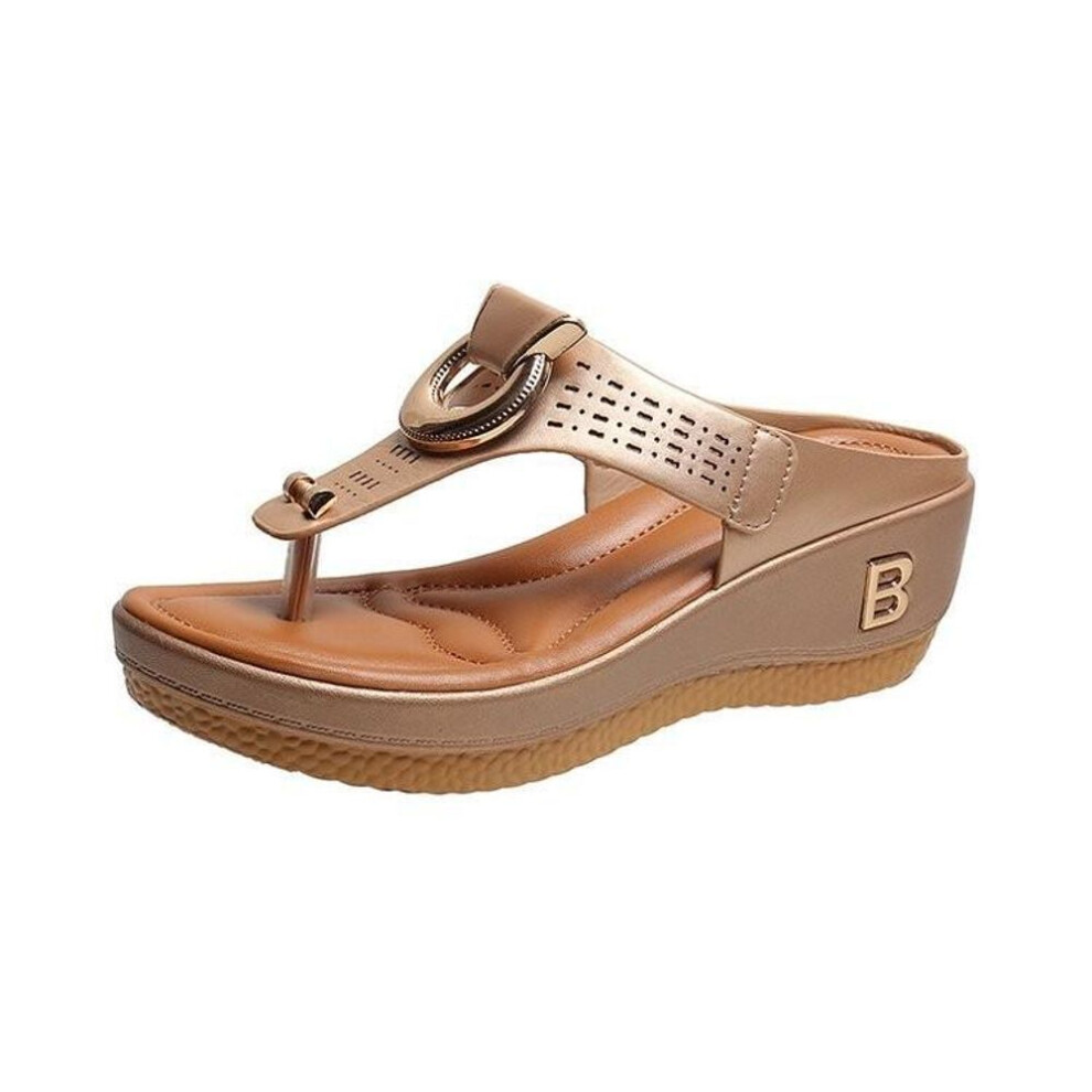 (gold, 36) 2023 Summer Women's Sandals Rome Wedges Slippers Causal Platform Beach Shoes Plus Size  Ladies Slides