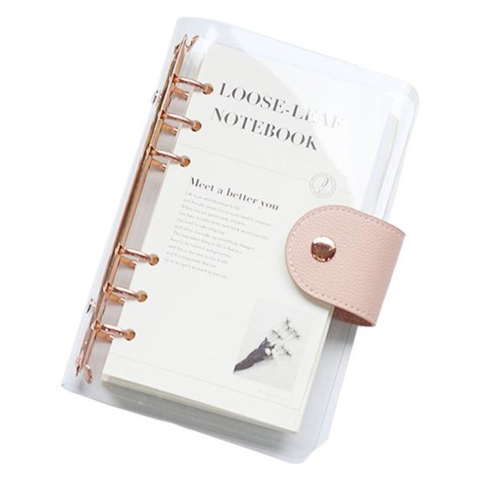 (pink, A6) Planner Notebook Simple Style Easy To Carry Transparent Journal Book Loose-leaf Notepad For Students