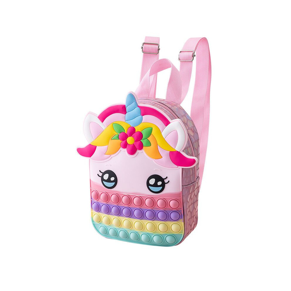 (Pink) Fidget Pop It Toys Unicorn Backpack Bag Stress Relief Antianxiety Kids For Toy Pink