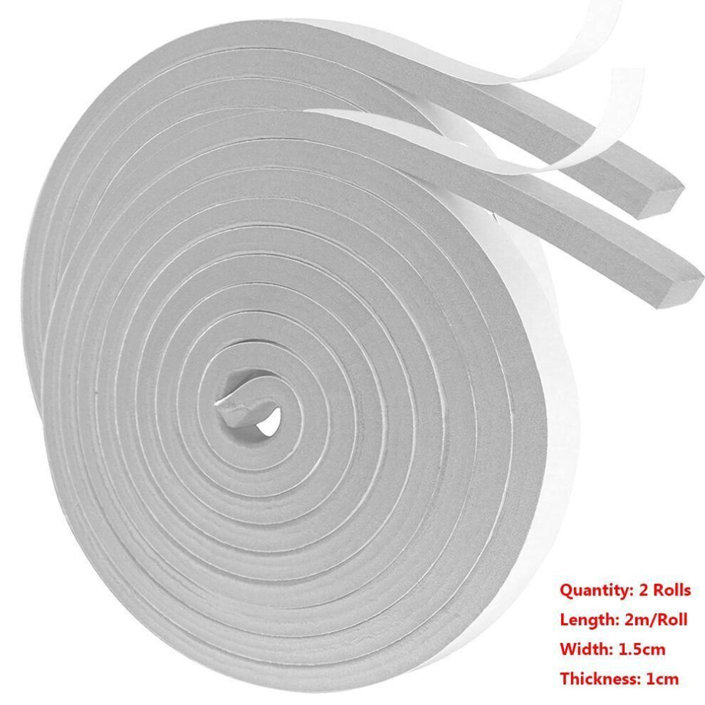 (White 1.5cm-2 Rolls) Windproof Self-adhesive Weather Stripping Draught Excluder Door Window Sealing Strip Soundproof