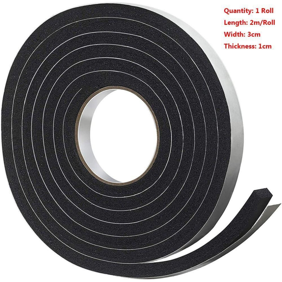 (Black 3cm-1 Roll) Windproof Self-adhesive Weather Stripping Draught Excluder Door Window Sealing Strip Soundproof