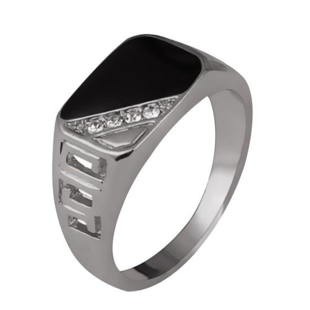 (silver, 17mm) Men Concise Drip Rhinestone Charm Finger Band Wide Ring Triangle Oil