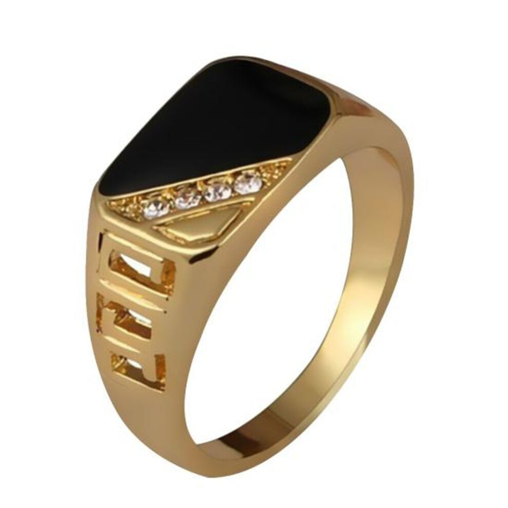 (golden, 18mm) Men Concise Drip Rhinestone Charm Finger Band Wide Ring Triangle Oil