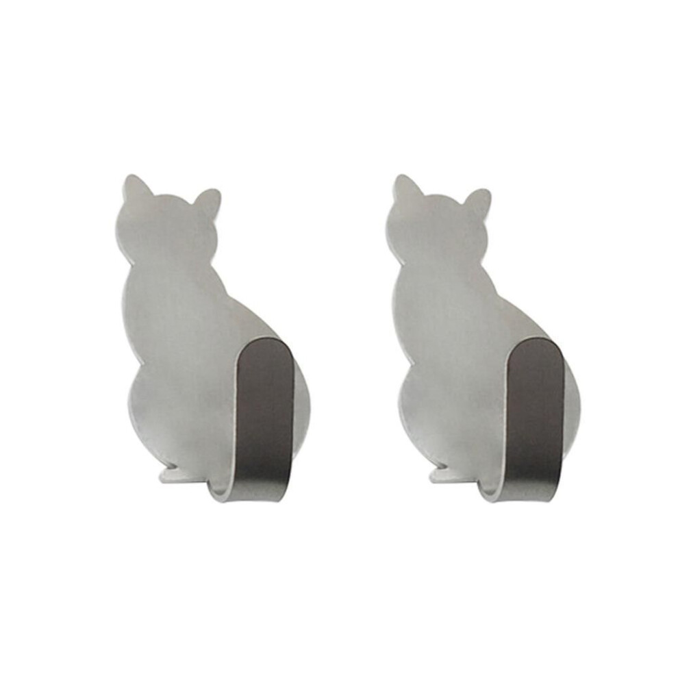(silver) 2pcs Strong Metal Cat Towel Adhesive Hanger  Sticker  Bathroom Door