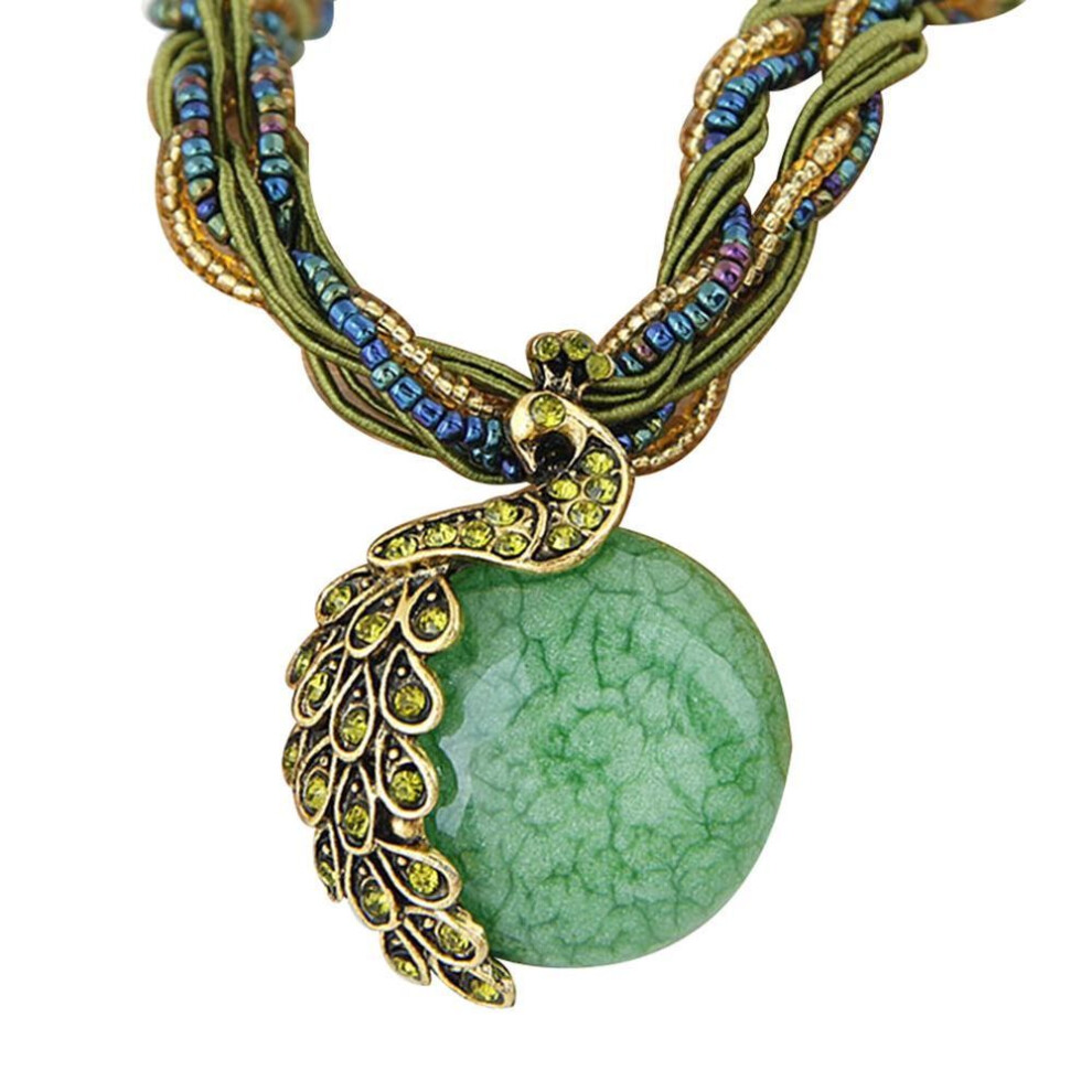 (green) Peacock Necklace Gift zricon Opal Bohemian Inlaid Pendant