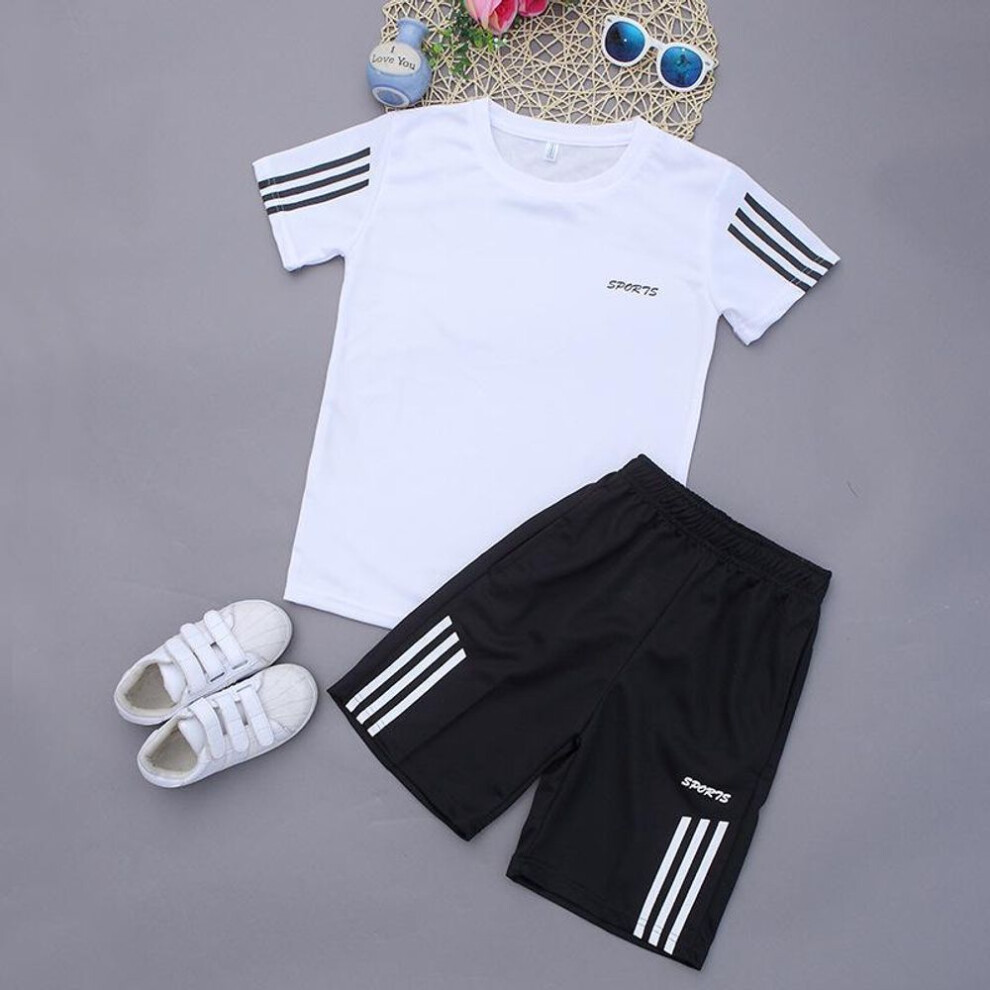 (white, 170) Summer Children&apos;s Sports Suit 2021 New Boys Quick Dry Short-sleeved Clothes Boys Elementary School Students Running Two-piece Suit