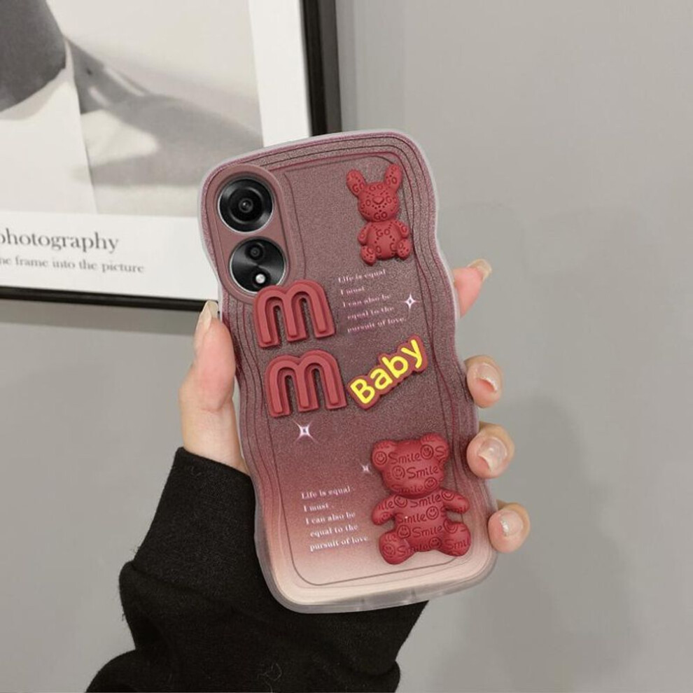 (wine red, For OPPO A18) 3D stereoscopic doll bear Phone Case For OPPO A18 A 18 CPH2591 Case Soft Silicone Casing Waves Back Cover