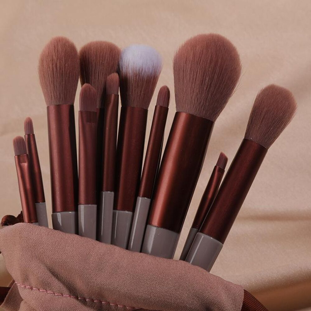 (brown) Pro Soft Fluffy Makeup Brush Set with ABS Rod