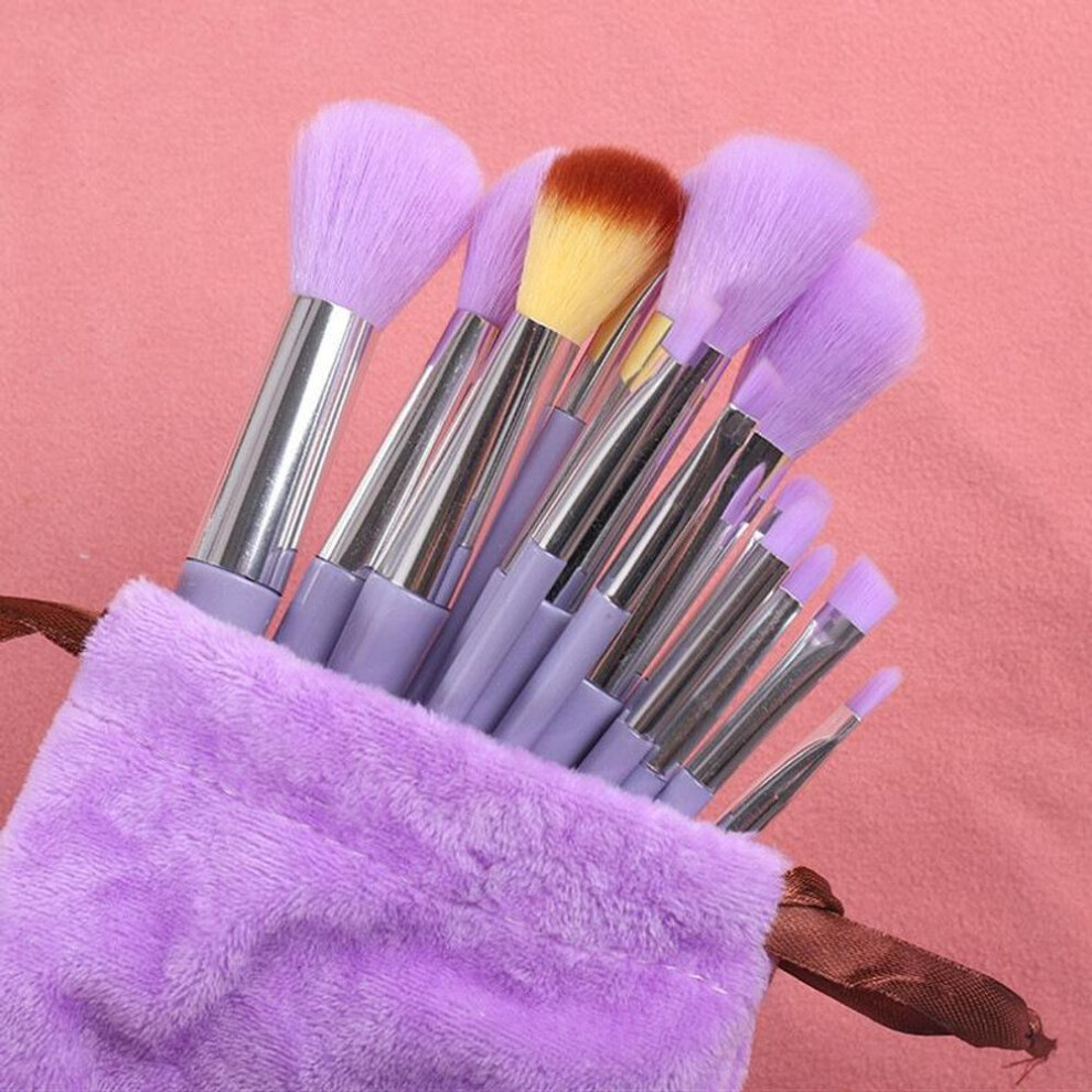 (purple) Pro Soft Fluffy Makeup Brush Set with ABS Rod