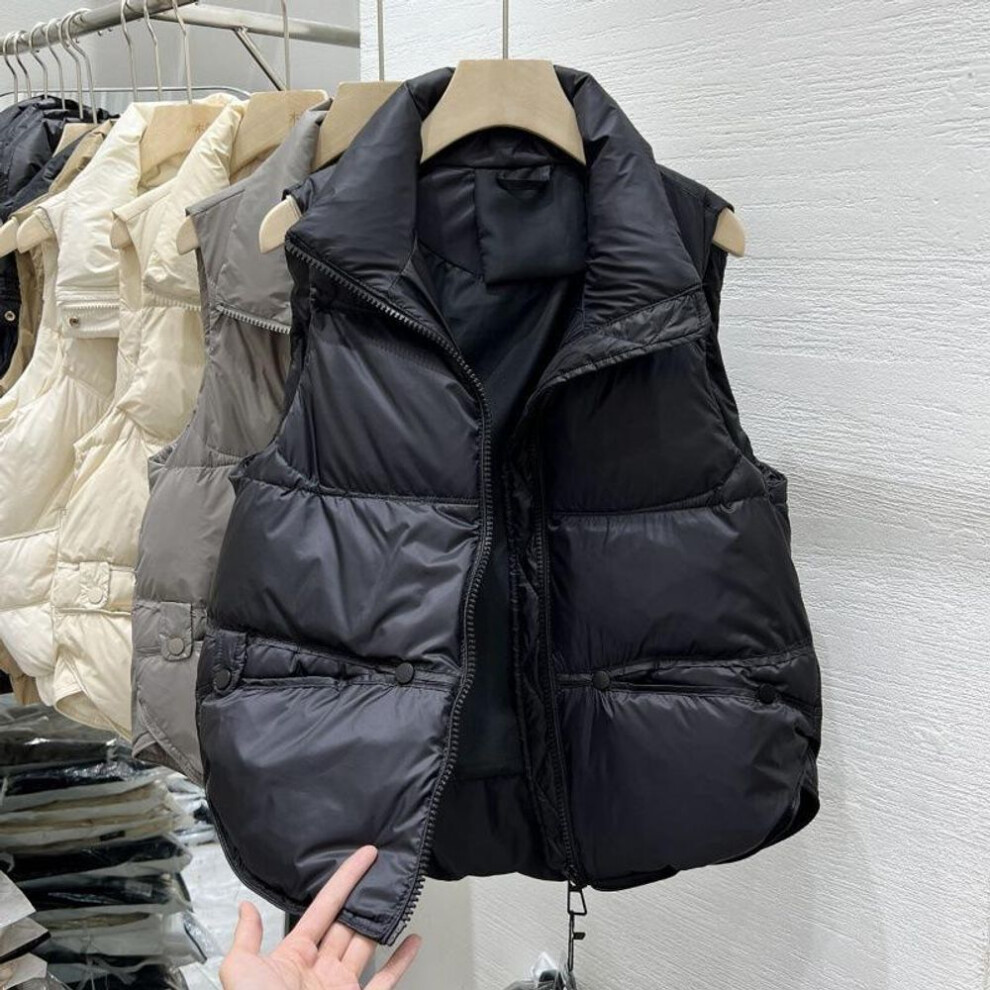 (black, L) Short Down Cotton Vest Women Spring Autumn Winter Loose Fitting Outer Jacket Female Warm Vest Camisole Jacket Cardigan Plus Size