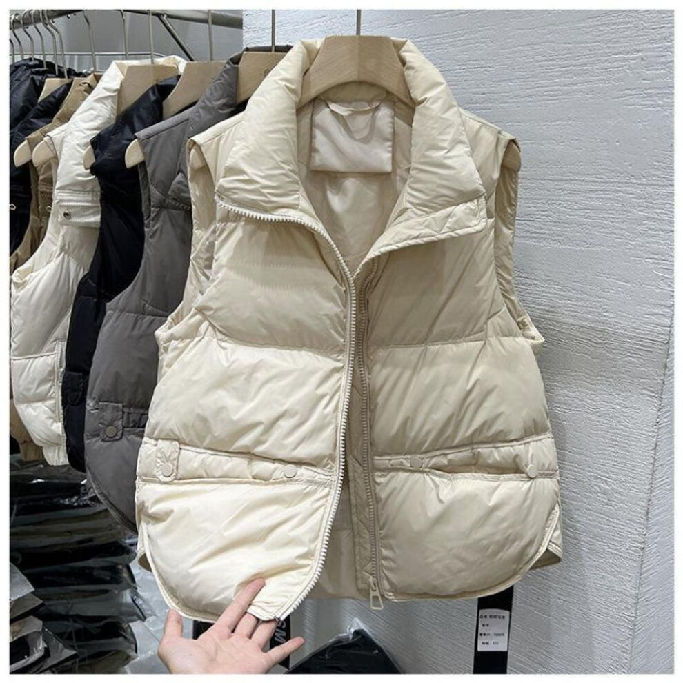(beige, XXL) Short Down Cotton Vest Women Spring Autumn Winter Loose Fitting Outer Jacket Female Warm Vest Camisole Jacket Cardigan Plus Size