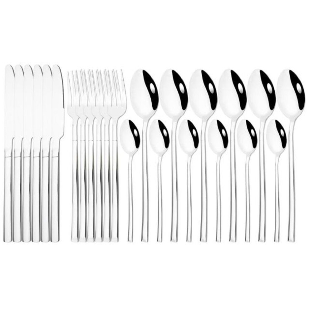 (silver) 24Pcs Black Gold Cutlery Set Stainless Steel Dinnerware Knives Fork Spoon Dinner Tableware Party Kitchen Flatware Silverware Set