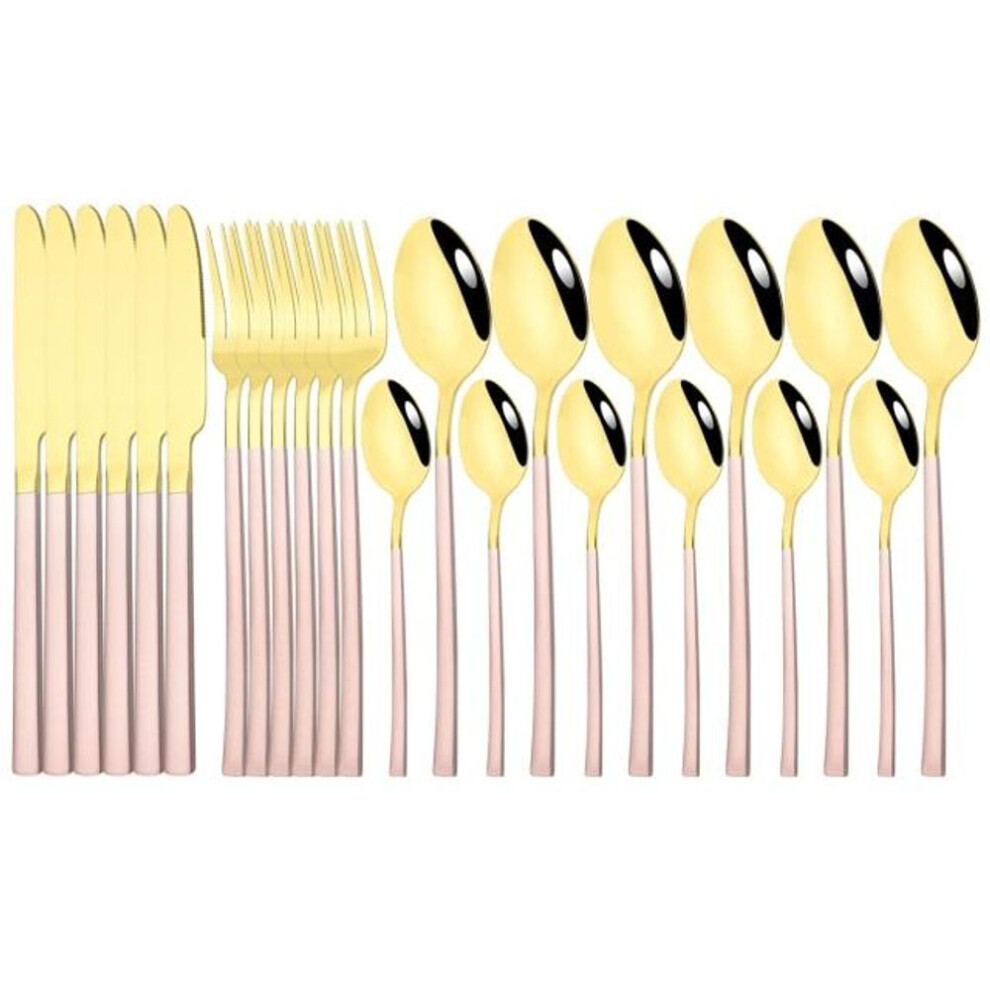 (pink,gold) 24Pcs Black Gold Cutlery Set Stainless Steel Dinnerware Knives Fork Spoon Dinner Tableware Party Kitchen Flatware Silverware Set