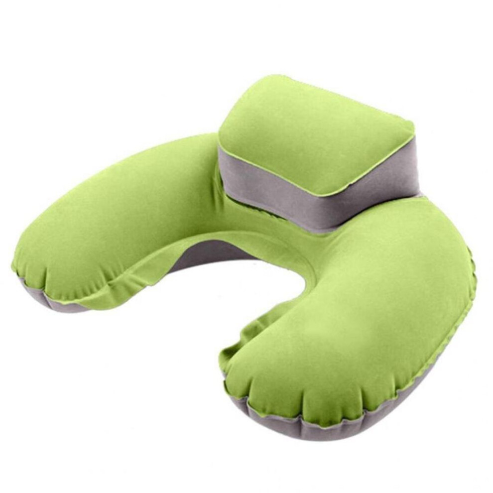 (green) U-shaped Pillow Neck Pillow Outdoor Travel Camping Inflatable Cushion Outdoor Travel Belt Bag Portable Sleeping Pillow Lunch Break Health Pillow