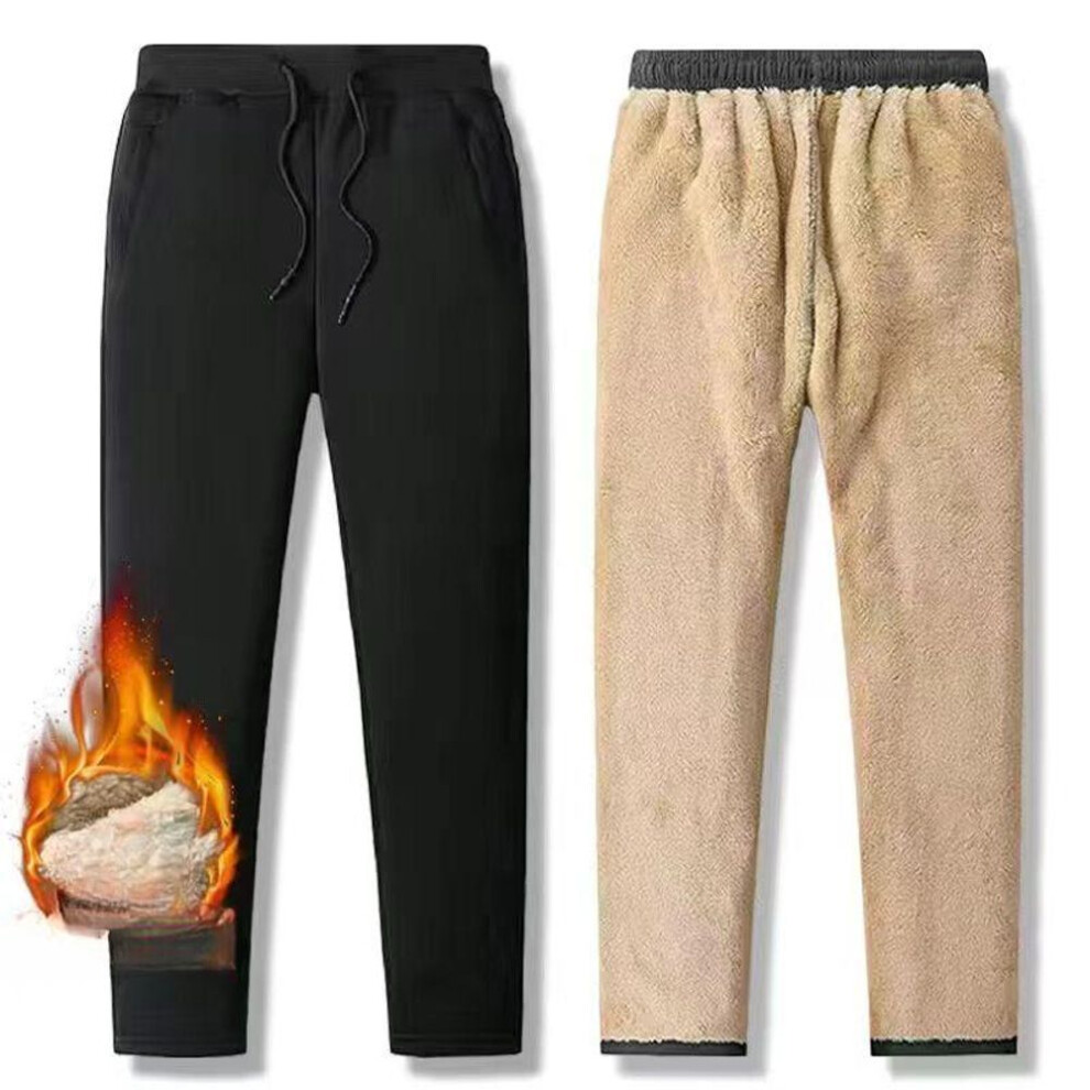 (black, L) Men&apos;s Winter Thick Fleece Jogger Pants Men Drawstring Trousers Wool Liner Sweatpants Fashion Warm Comfortable Casual Sports Pants Tracksuits