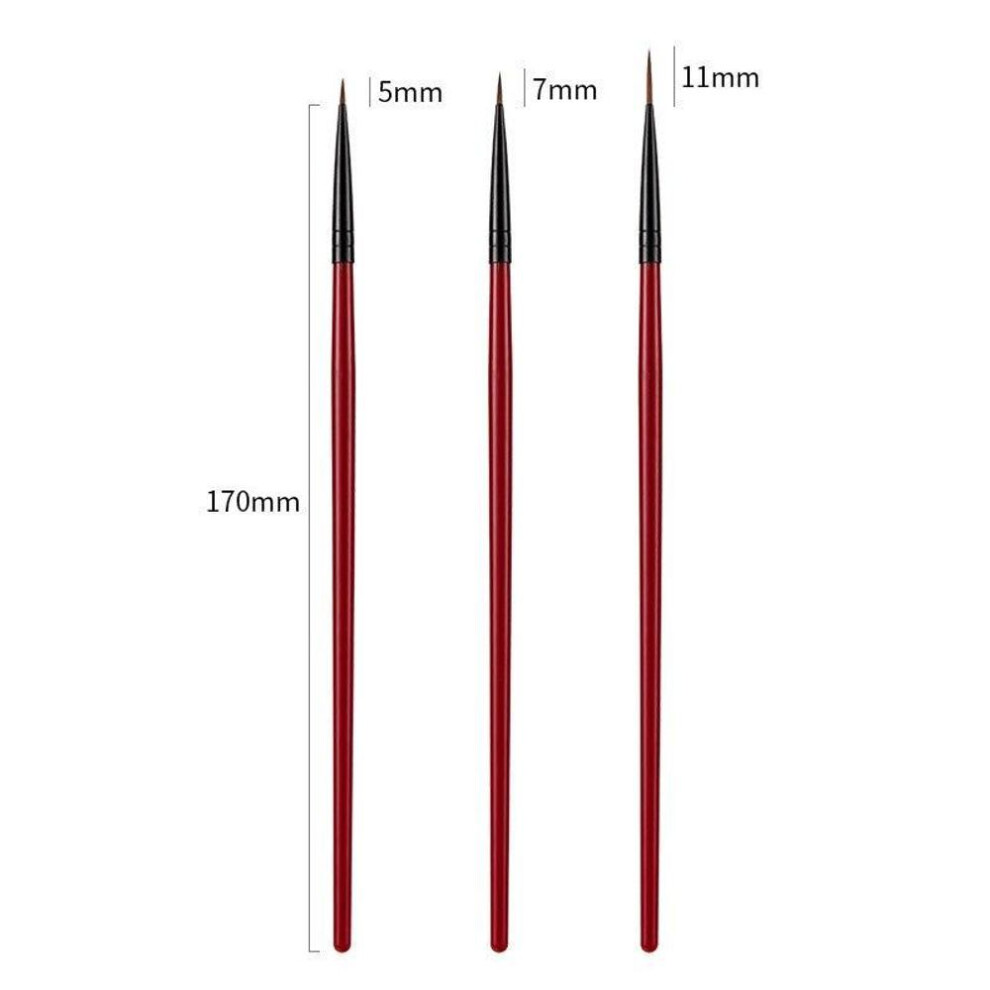 (wine red) 3pcs/set 5/7/11mm Nail Art Liner Painting Brush Thin Stripe Line Drawing Pen Diy Uv Gel Tips French Design Manicure Tool