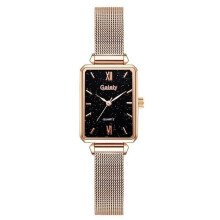 (black) Brand Women Watches Fashion Square Ladies Quartz Watch Bracelet Set Green Dial Simple Rose Gold Mesh Luxury Women Watches