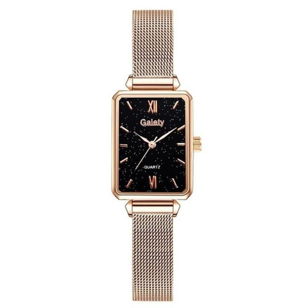 (black) Brand Women Watches Fashion Square Ladies Quartz Watch Bracelet Set Green Dial Simple Rose Gold Mesh Luxury Women Watches