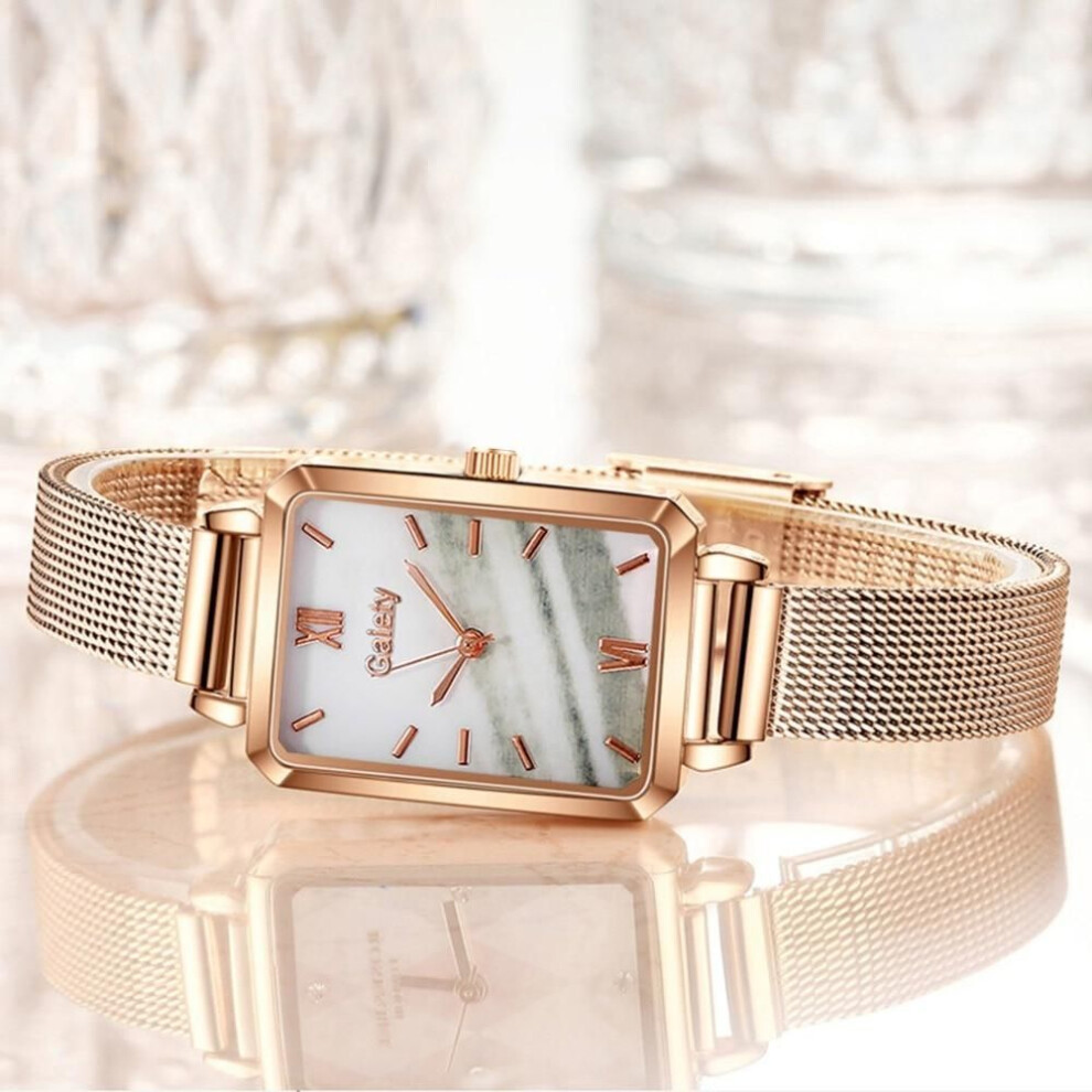 (white) Brand Women Watches Fashion Square Ladies Quartz Watch Bracelet Set Green Dial Simple Rose Gold Mesh Luxury Women Watches