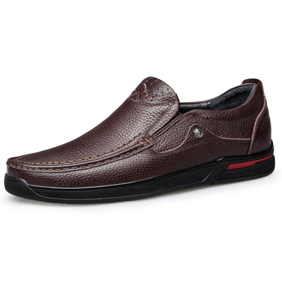 (brown, 42) Genuine Leather Men Shoes Slip On Loafers Casual Leather Shoes Comfortable Quality Flats Men Shoes Wedding Party Dress Shoes