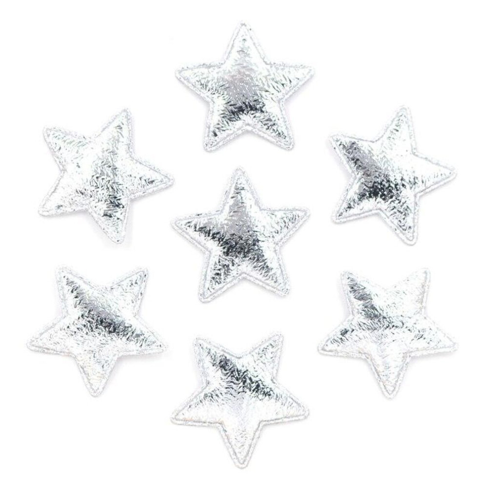 (silver) 100pcs 25mm Gold And Silver Cloth Star Applique Cloth Padded Patches For Diy Craft/clothes/hairpin/wedding Decor