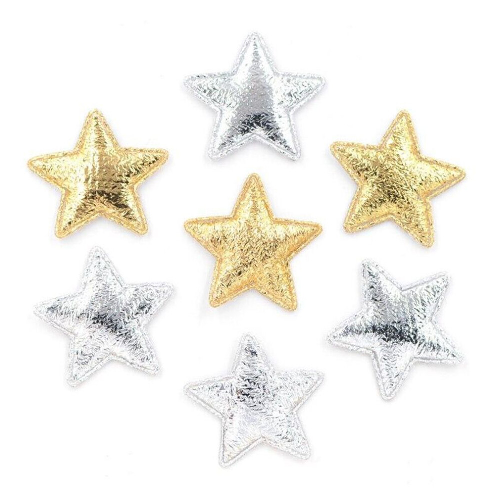 (multicolor) 100pcs 25mm Gold And Silver Cloth Star Applique Cloth Padded Patches For Diy Craft/clothes/hairpin/wedding Decor