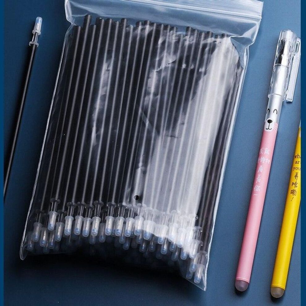 (black, 50PCS) 0.5mm Gel Pen Erasable Pen Refill Rod Set  Blue Black Ink Shool Washable Handle Writing Stationery