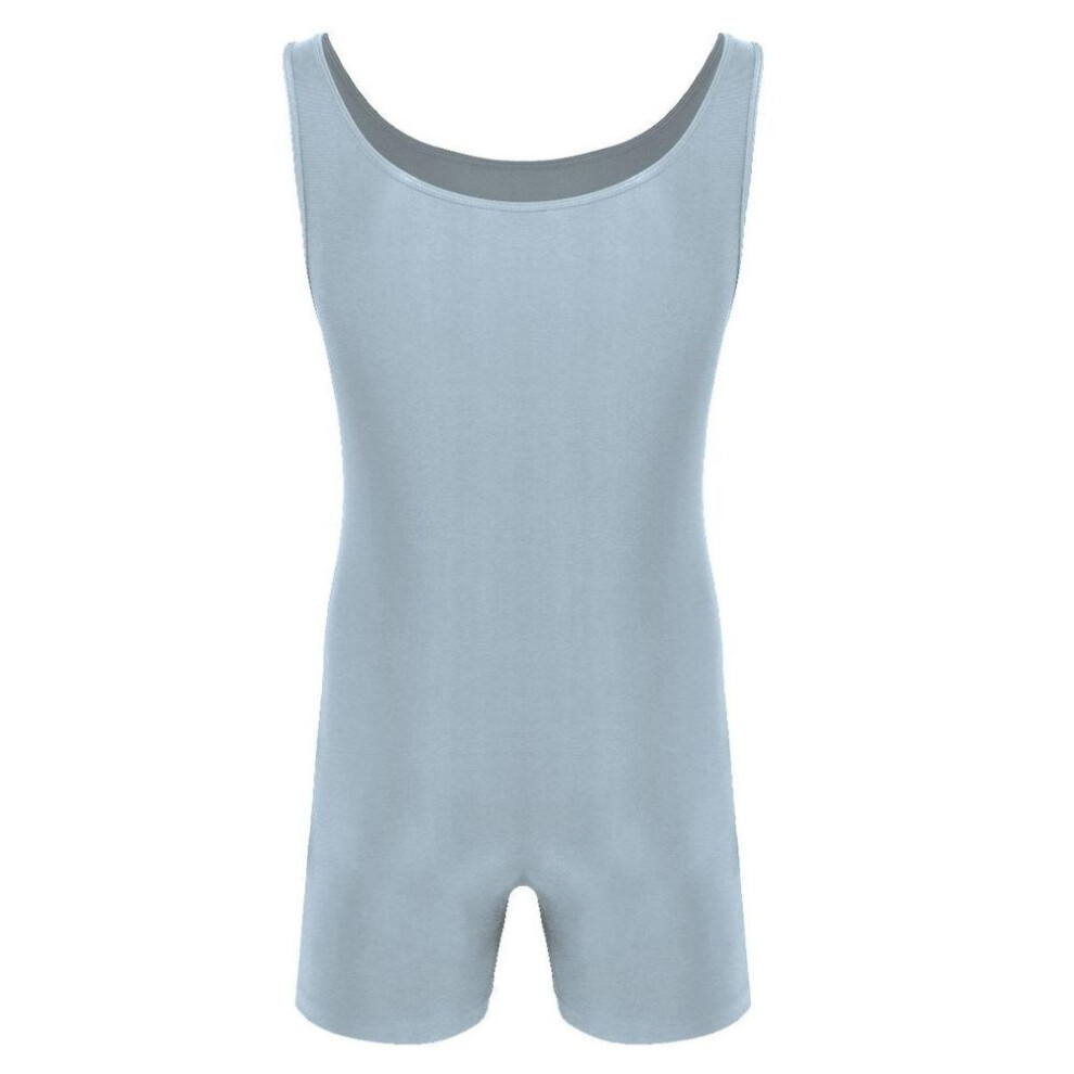 (gray, L) Mens Sleeveless Stretchy One Piece Sport Gym Jumpsuit Dance Biketard Unitard