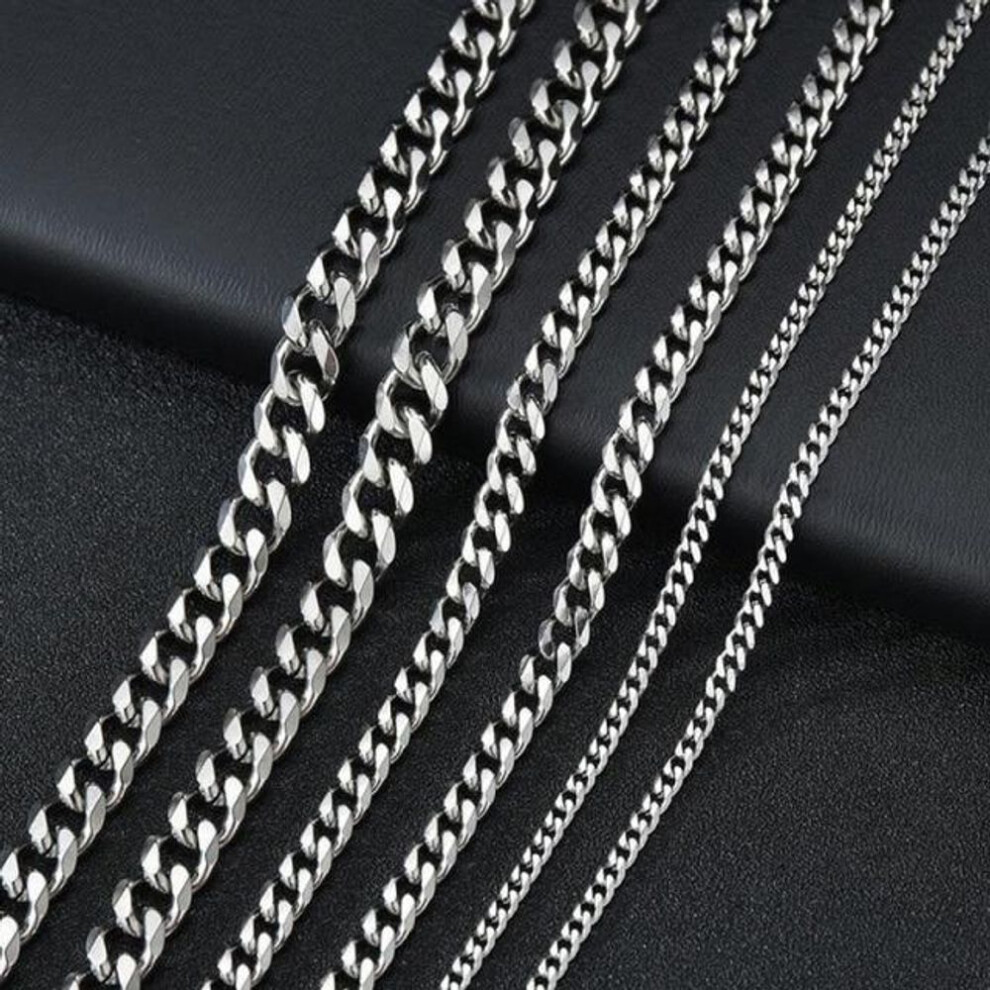 (silver, 3mm 60cm) Classic Men Necklace Width 3 To 7 MM Stainless Steel Long Necklace For Men Women Chain Jewelry