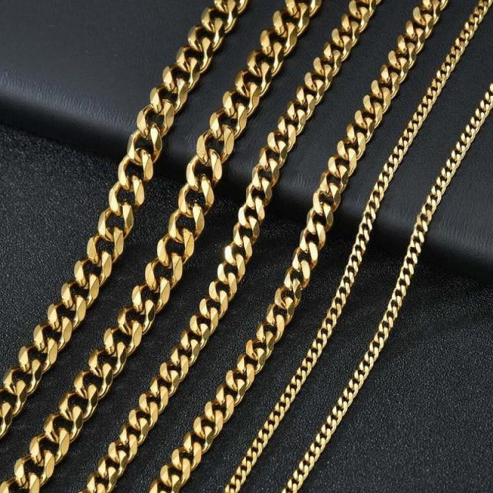 (gold, 3mm 50cm) Classic Men Necklace Width 3 To 7 MM Stainless Steel Long Necklace For Men Women Chain Jewelry