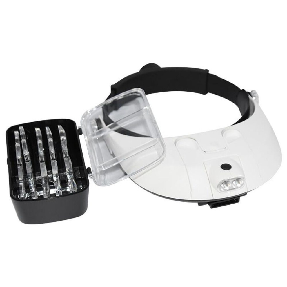 (white) Headband Magnifying Glass With Led Lamp Magnifier For Beekeeping Equipment 1.0-6.0x Multiple Magnification Mirror With 5 Lens
