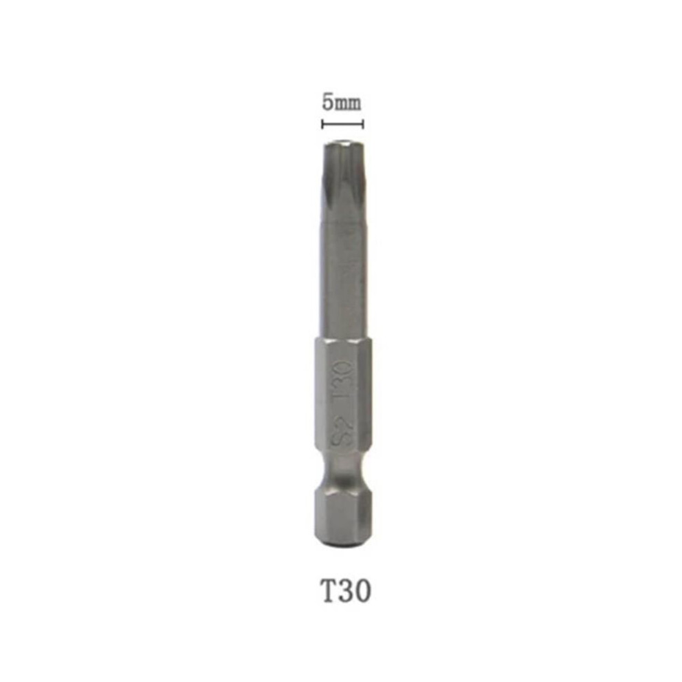 (T30) 50mm 1/4 Hex Shank Five-point Magnetic Torx Screwdriver Bit T10-t40 Five Star