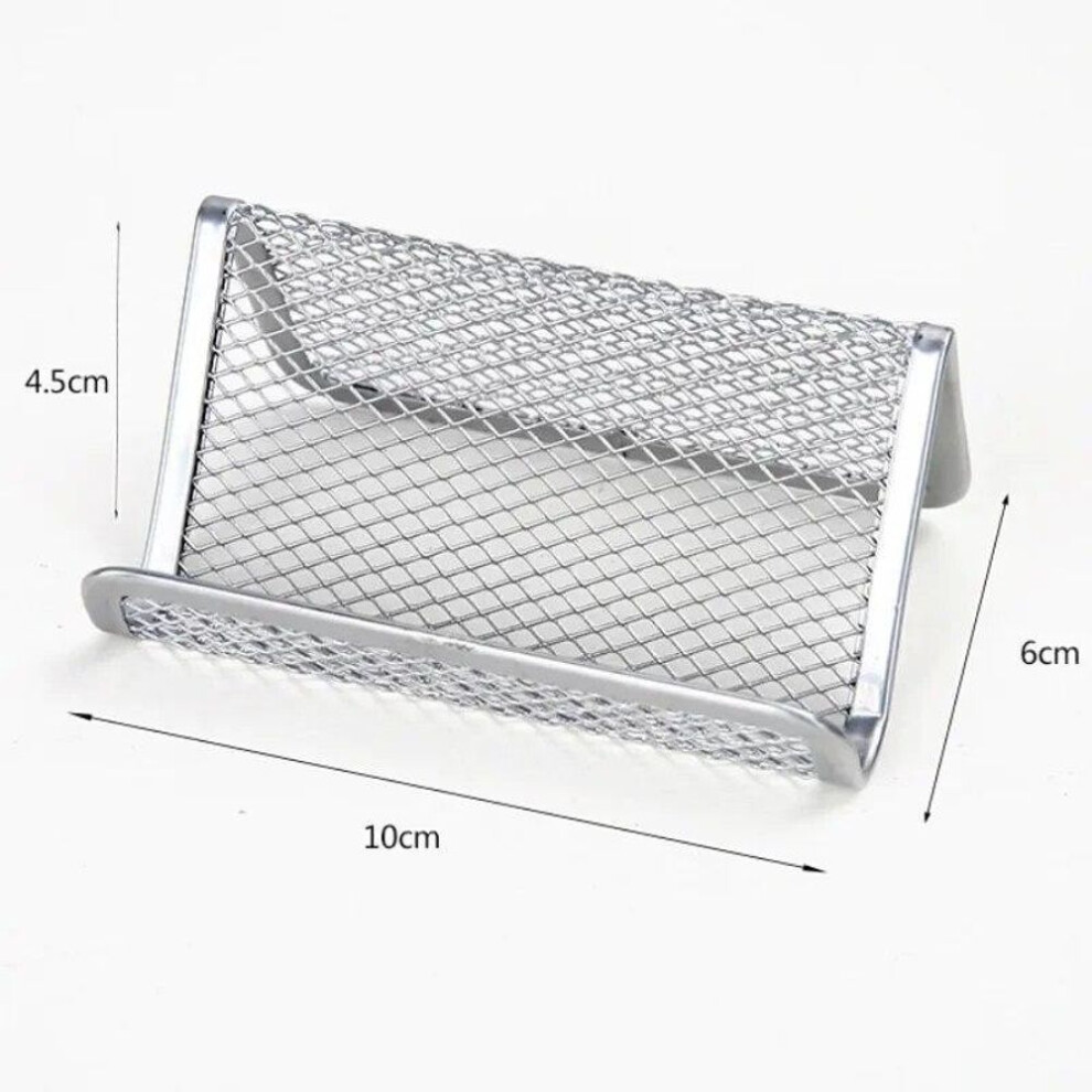(silver) 1pc Black Metal Mesh Business Card Cellphone Holder For Office Desk Visit Name Card Display Holder Stand Stock Organizer
