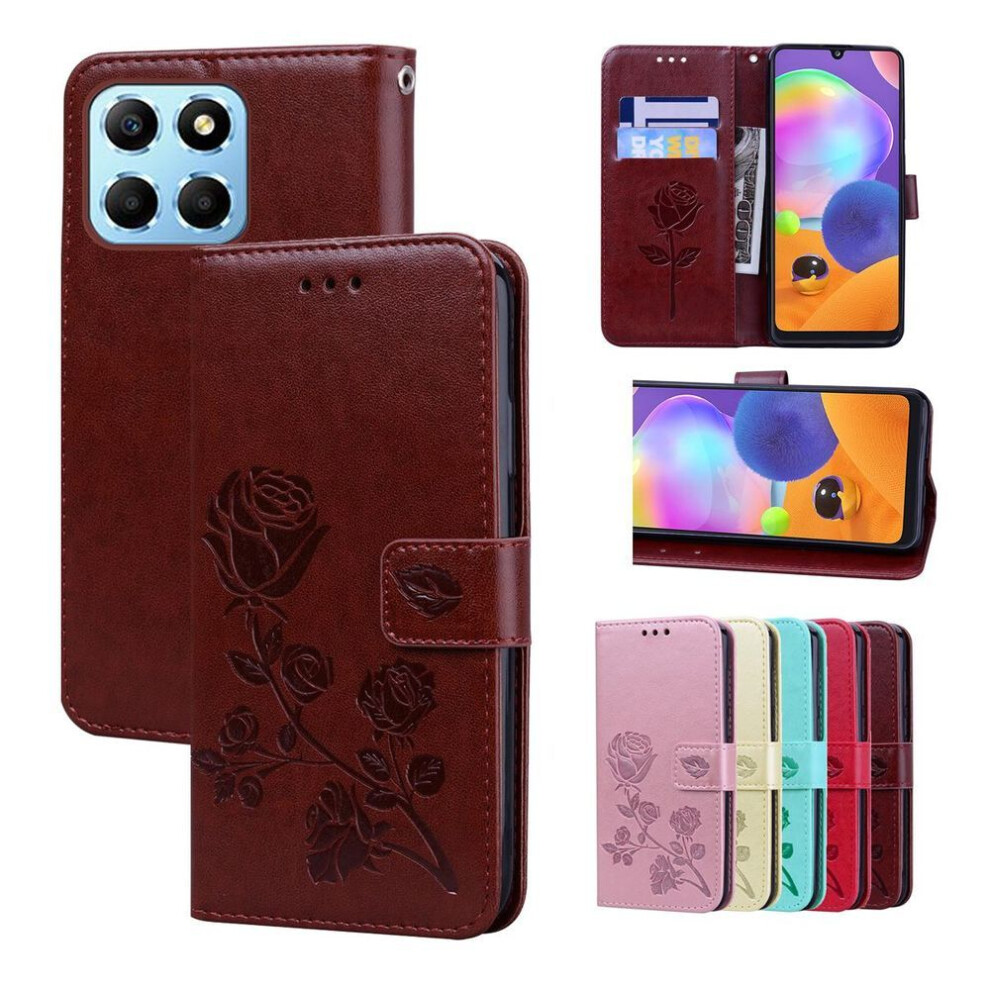 (brown, Honor 50) Women Wallet Flip Case Rose Flower Leather Phone Cover +Card Money Slot For HONOR X5 X6 X6A X7 X7A X8 X8A X9b X9a 5G Magic 4 5 Lite