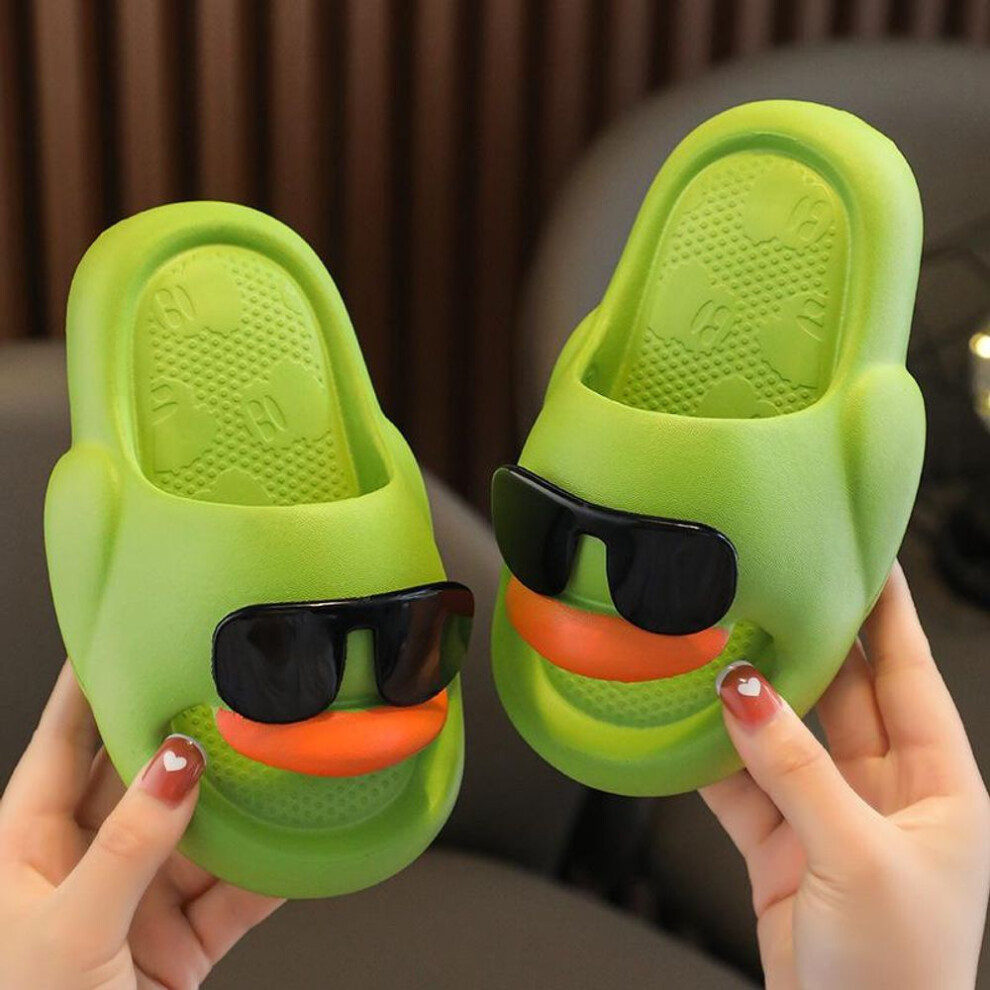 (green, 34-35) Internet Celebrity Sunglasses Duck Kids Sandals Boy Summer Parent-child Girl Baby Indoor Soft Bottom Home Non-slip Slippers