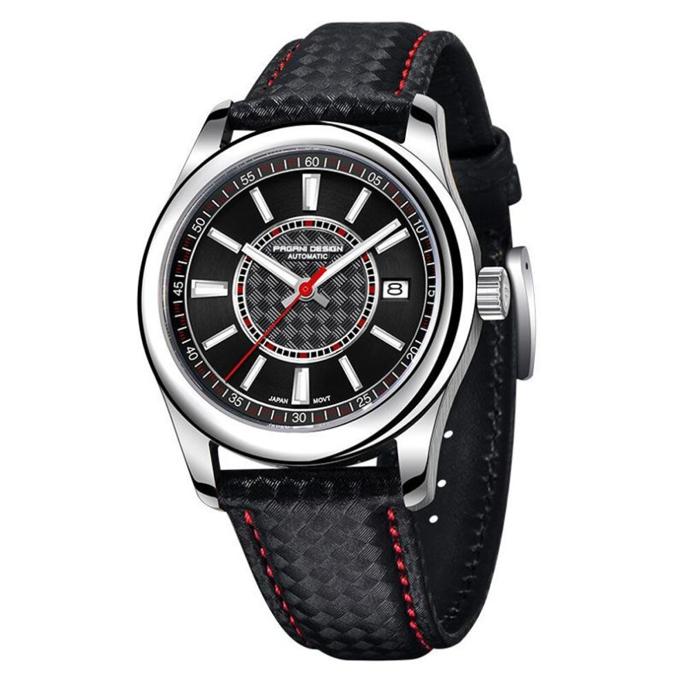 (black,red) Pagani Design Men&apos;s Fully Automatic Stainless Steel Mechanical Waterproof Calendar Watch