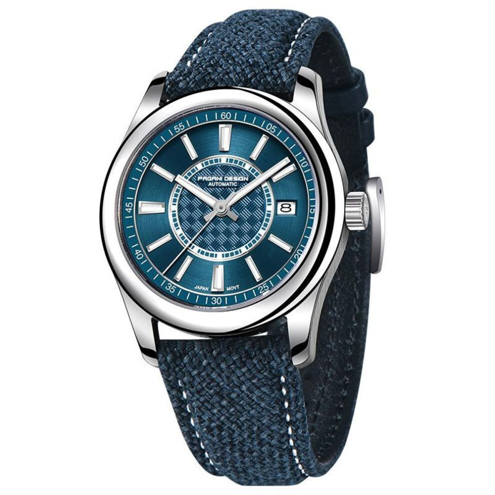 (blue,white) Pagani Design Men&apos;s Fully Automatic Stainless Steel Mechanical Waterproof Calendar Watch