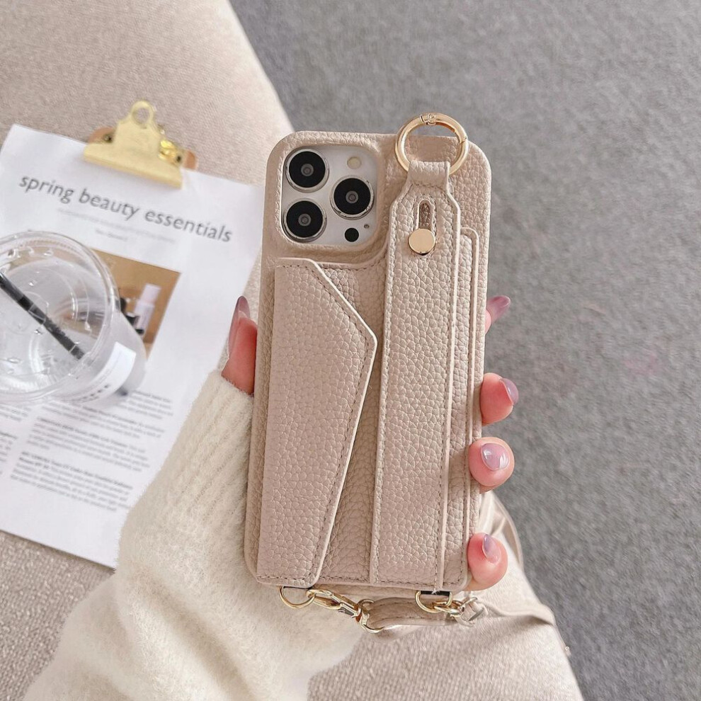 (khaki, IPhone 15 Pro) Ring Crossbody Wrist Strap Wallet Leather Cover For Iphone 15 14 13 12 11 Pro Max Phone Case With Card Slot Holder Lanyard