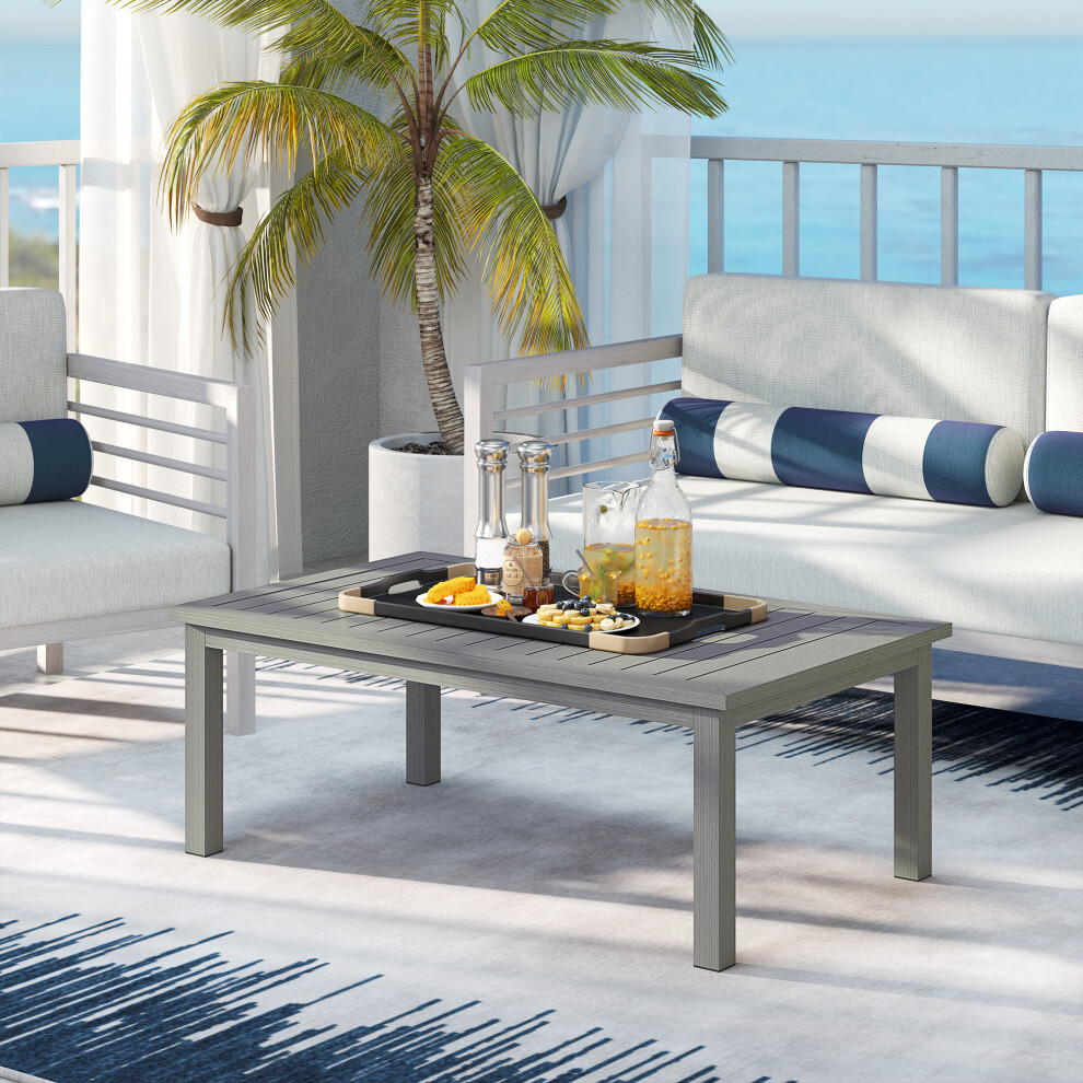 Outsunny Aluminium Outdoor Coffee Table Patio Table With Slat Top, Grey