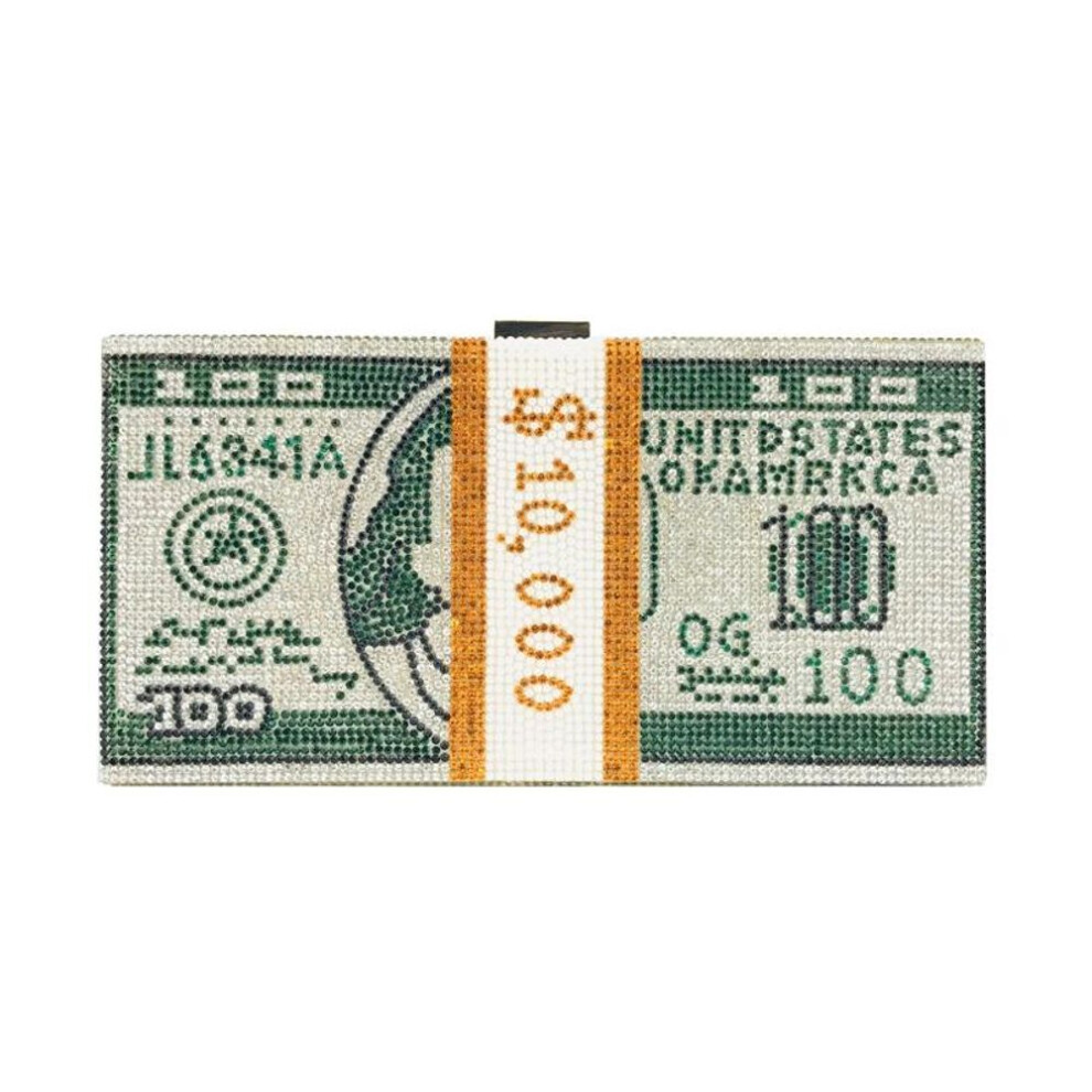 (green) Creative Fashion New Money Clutch Rhinestone Purse 10000 Dollars Stack Bags Of Cash Evening Handbags Shoulder Wedding Dinner Bag
