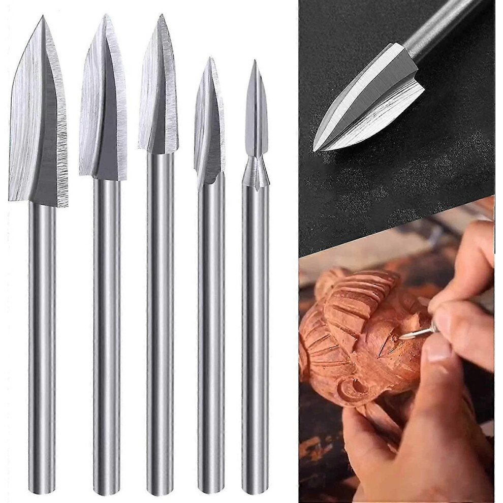 (As show, One size) Wood Carving Drill Bits Set For Rotary Tool, 5pcs Wood Carving Bits With 1/8 Shank For Diy Woodworking Engraving Carving Drilling Grinding