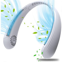 (As show, One size) Portable Neck Fan Bladeless Rechargeable Speed Neck Air Cooler(Whi LNJ